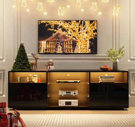 Uspeedy TV Stand,High Glossy LED TV Stand for 55 inch TV Stand,Modern TV Entertainment Center with Adjustable Storage Shelf,TV Console Table with RGB LED 20 Color Lighting(47IN Black) Uspeedy