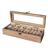 Exper City Watch Box, Watch Case for Men Women with Large Glass Lid, Wooden Watch Display Storage Box with 6 - Slots, Weathered Wood Mens Watch Box Organizer Exper City