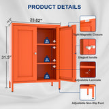YAUWOH Orange Metal Bathroom Storage Cabinet, Small Metal Locker Storage Cabinet with 2 Adjustable Shelves and 2 Doors,Freestanding Sideboard for Small Spaces, Living Room, Dining Room YAUWOH