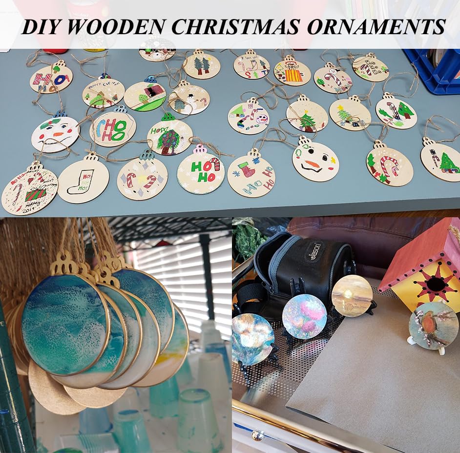 FCDECOR 100PCS Christmas Wooden Ornaments Unfinished, DIY Christmas Crafts for Kids, Wood Slices DIY Crafts Supplies for Girls Adults, Christmas Ornaments Holiday Decoration FCDECOR