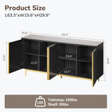 BELLEZE Sideboard Buffet Cabinet, 63" Storage Cabinet with Fluted Decorative Doors, Modern Console Table for Dinning Room, Kitchen & Living Room - Colemen (Ebony) BELLEZE