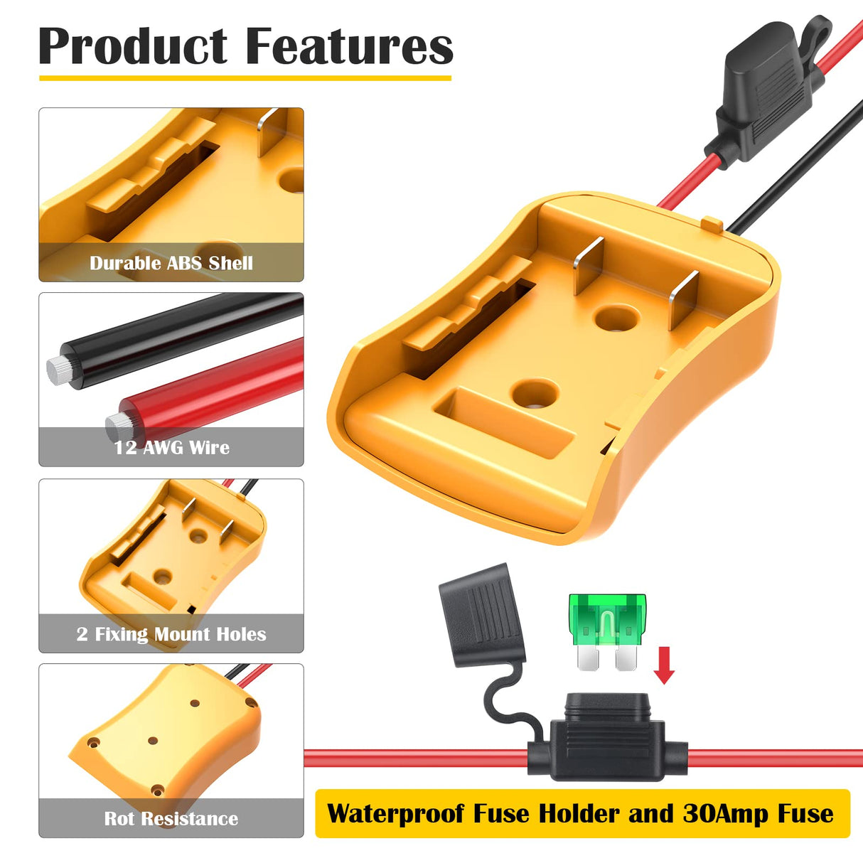 2 Packs Power Wheel Adapter for Dewalt 20V Battery Adapter Power Wheels Battery Converter Kit with Fuses & Wire Terminals, 12AWG Wire, Power Connector for DIY Rc Car Toys, Robotics and Rc Truck CHoiKWong