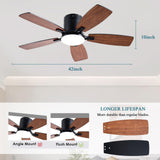 Ayaoty Ceiling Fans with Lights, 42 inch Low Profile Ceiling Fan with Light and Remote Control, Flush Mount, LED Dimmable DC Reversible Modern Ceiling Fan for Bedroom Ayaoty