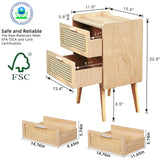 HHETOGOL Rattan Nightstand with Charging Station & 2 Rattan-Like Decor Drawers,Small End Table with Solid Wood Feet for Small Bedroom, Living Room, TTBZ02YE HHETOGOL