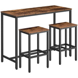 HOOBRO Bar Table and Chairs Set, 47.2” Rectangular Pub Table with 2 Stools for Small Space, High Top Table, 3-Piece Breakfast Table Set, Sturdy Metal Frame, Easy to Assemble, Rustic Brown BF52BT01 HOOBRO