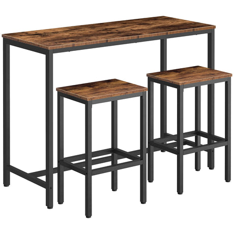 HOOBRO Bar Table and Chairs Set, 47.2” Rectangular Pub Table with 2 Stools for Small Space, High Top Table, 3-Piece Breakfast Table Set, Sturdy Metal Frame, Easy to Assemble, Rustic Brown BF52BT01 HOOBRO