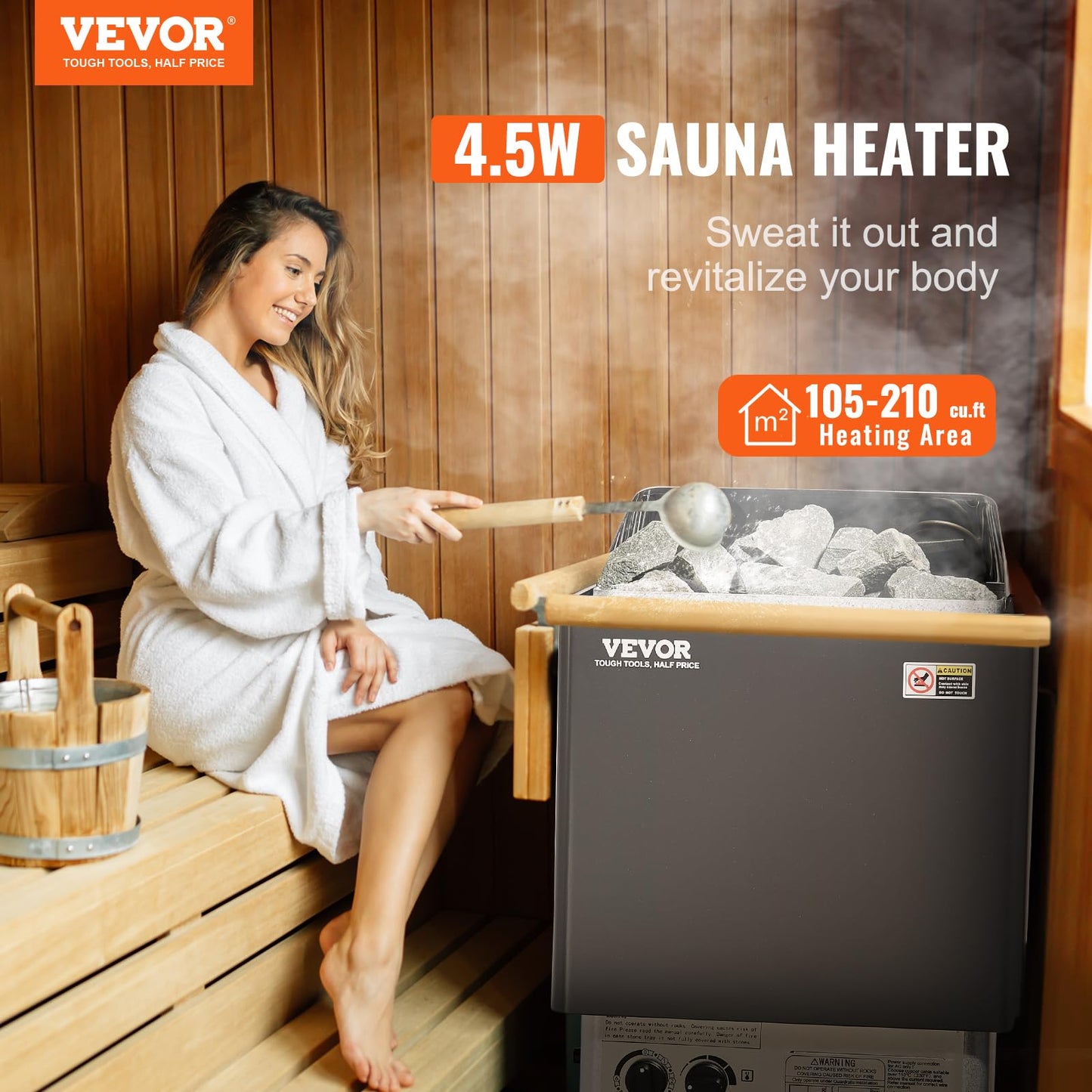 VEVOR Sauna Heater,220V Electric Sauna Stove, Steam Bath Sauna Heater 3h Timer and Adjustable Temp for Max. 176-318 Cubic Feet, (4.5KW) FCC Certification