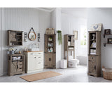 OKD Tall Corner Cabinet, Farmhouse Storage Cabinet with Barn Door Design & Adjustable Shelves, Home Space Saver for Bathroom, Living Room, Light Rustic Oak OKD