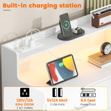 Bigbiglife 9 Drawer Dresser with Built in Power Outlet and LED Light, Modern Chest of Drawers for Bedroom, Triple Wide Drawer Organizer Cabinet for Living Room, Entryway, Hallway, Antique White Bigbiglife