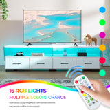 Cubehom LED TV Stand 75 inch TV Stands for Living Room Modern Entertainment Center with 4 Drawers TV Console Tables for Bedroom, Living Room (White, 71 inch) Cubehom