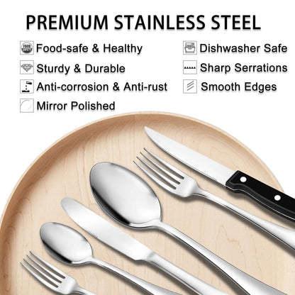 49-Piece Stainless Steel Silverware Set with Cutlery Organizer, Service for 8 with Steak Knives and Kitchen Utensils