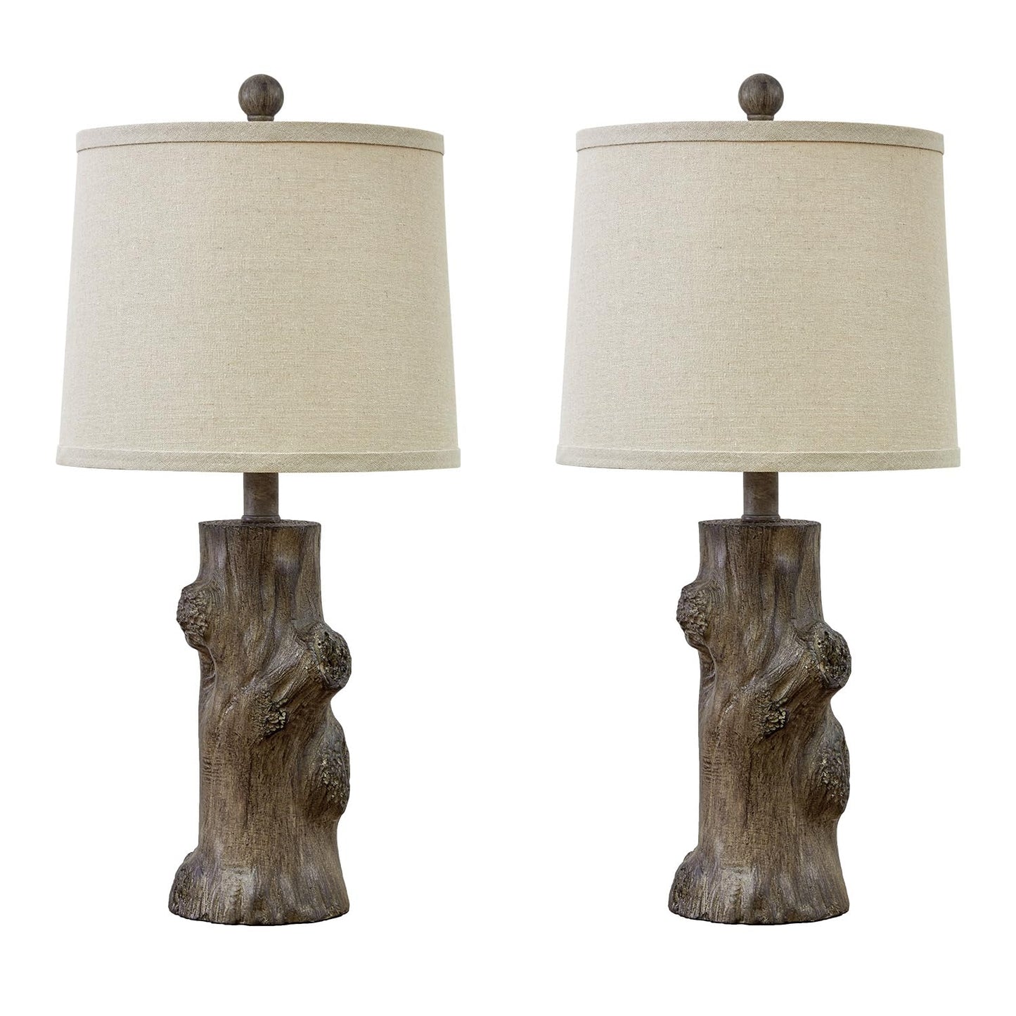 OYEARS 23"Resin Table Lamps for Living Room Set of 2 Country Cottage Farmhouse Lamp for Bedroom Tree Trunk Wood Grain with Oatmeal Fabric Round Shade Vintage Rustic Traditional Nightstand Bed - WoodArtSupply