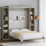 Rophefx Queen Murphy Bed Cabinet with 5-Tier Adjustable Storage Shelves, Queen Wall Bed Cabinet Bed, Wood Space Saving Beds, Foldable Platform Beds, Hidden Bedframe for Guest Room, Bedroom,Grey Rophefx