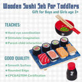 WoodenEdu Sushi Slicing Play Food Set, Wooden Pretend Play Kitchen Toys for Kids 3+, Sushi Food Play Learning Toy for Girls Boys WoodenEdu