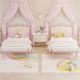 Weehom Twin Upholstered Bed Frame with Headboard, Velvet Bed Frame Metal Platform No Box Spring Needed Easy Assembly Twin Bed for Kids Adults Pink Weehom