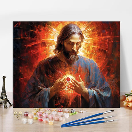 Jesus Paint by Numbers Kit for Adults, Jesus God DIY Paint by Numbers, Sacred Heart of The Lord Painting Acrylic Paint Crafts for Home Decoration 16x20 Inch Rebotipy