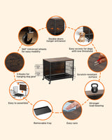 Dog Crate Furniture, 2024 New Furniture Style Dog Crate with Removable Tray and Wheels, Heavy-Duty Double-Doors Dog Cage End Table, 32.5" Wooden Dog Kennel, Indoor Dog House for Large Dogs, Brown GAOMON