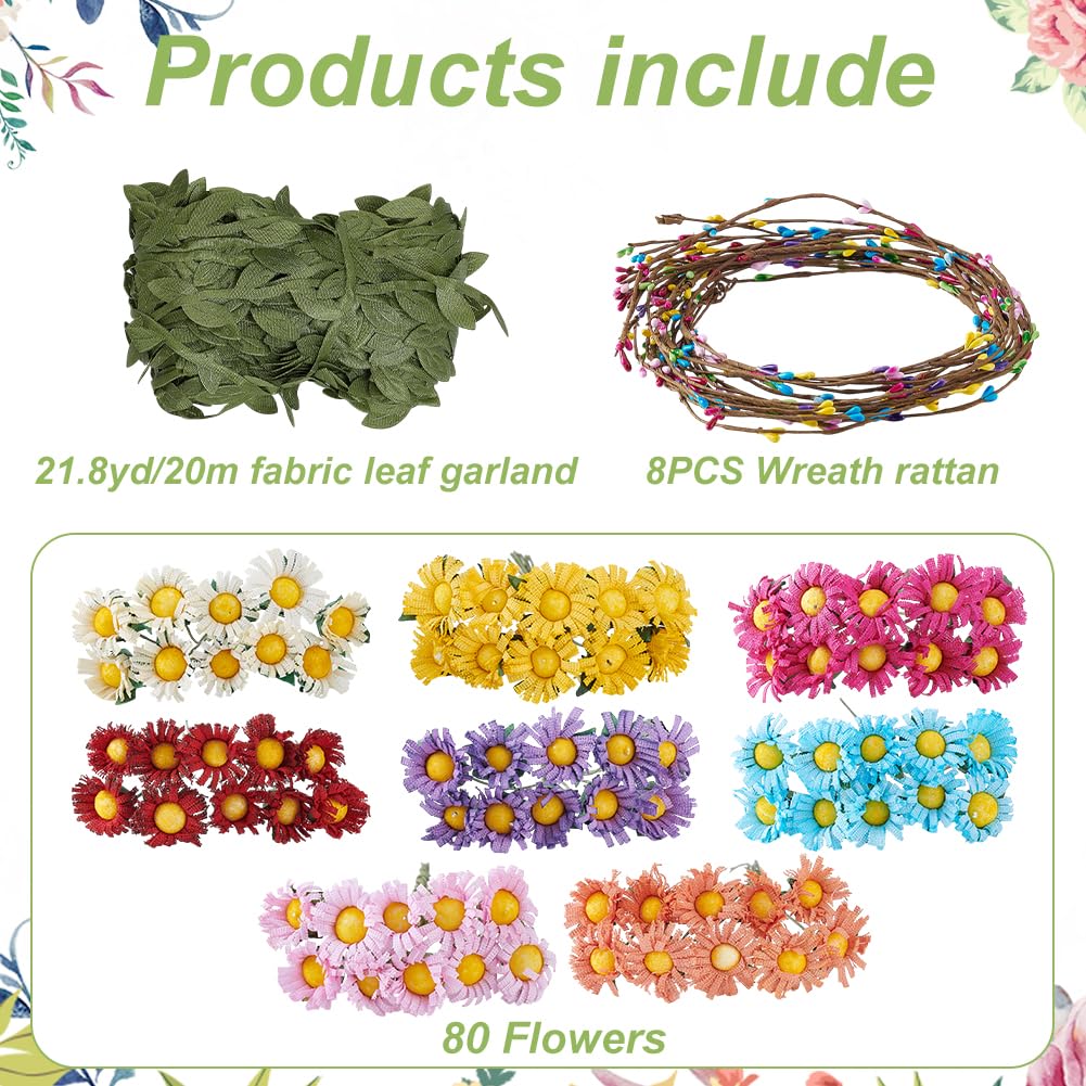 FREEBLOSS 8 Set Flower Crowns DIY Kit Daisy Flower Crown DIY Flower Crowns Headband Making Kit Handmade Floral Hair Accessories for Wedding Birthday Fairy Party Favors DIY Arts and Crafts FREEBLOSS