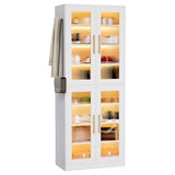 LITTLE TREE Stylish 8-Tier Vertical Shoe Rack with Built-in LED Lighting, Doors for Dust Protection, and Convenient External Hooks, Shoe Cabinet for Entryway, Living Room, Bedroom, White LITTLE TREE