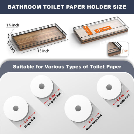 Acacia Bathroom Toilet Tank Tray, 13" Wood Toilet Paper Storage Basket Back of Toilet Basket Organizer, Vanity Tray for Perfume Makeup Candle Kitchen Counter Coffee Table Decor Focusonit