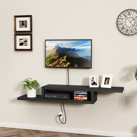 ChooChoo Floating TV Stand Shelf, Wall Mount Entertainment Center, 60” Media Console Stand for Living Room, Bedroom, Black ChooChoo