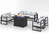 KHOLH 5 Piece Modern Aluminum Patio Furniture Set with Fire Pit Table, Outdoor Patio Sectional Conversation Metal Seating Sets with Olefin Cushion KHOLH