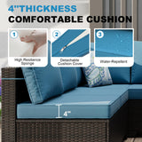 Peacabo 8 Piece Outdoor Patio Furniture Set with Fire Pit Table, Wicker Sectional Sofa Set with Thick Cushions, Perfect for Garden Lawn Pool or Backyard, (Brown/Peacock Blue) Peacabo