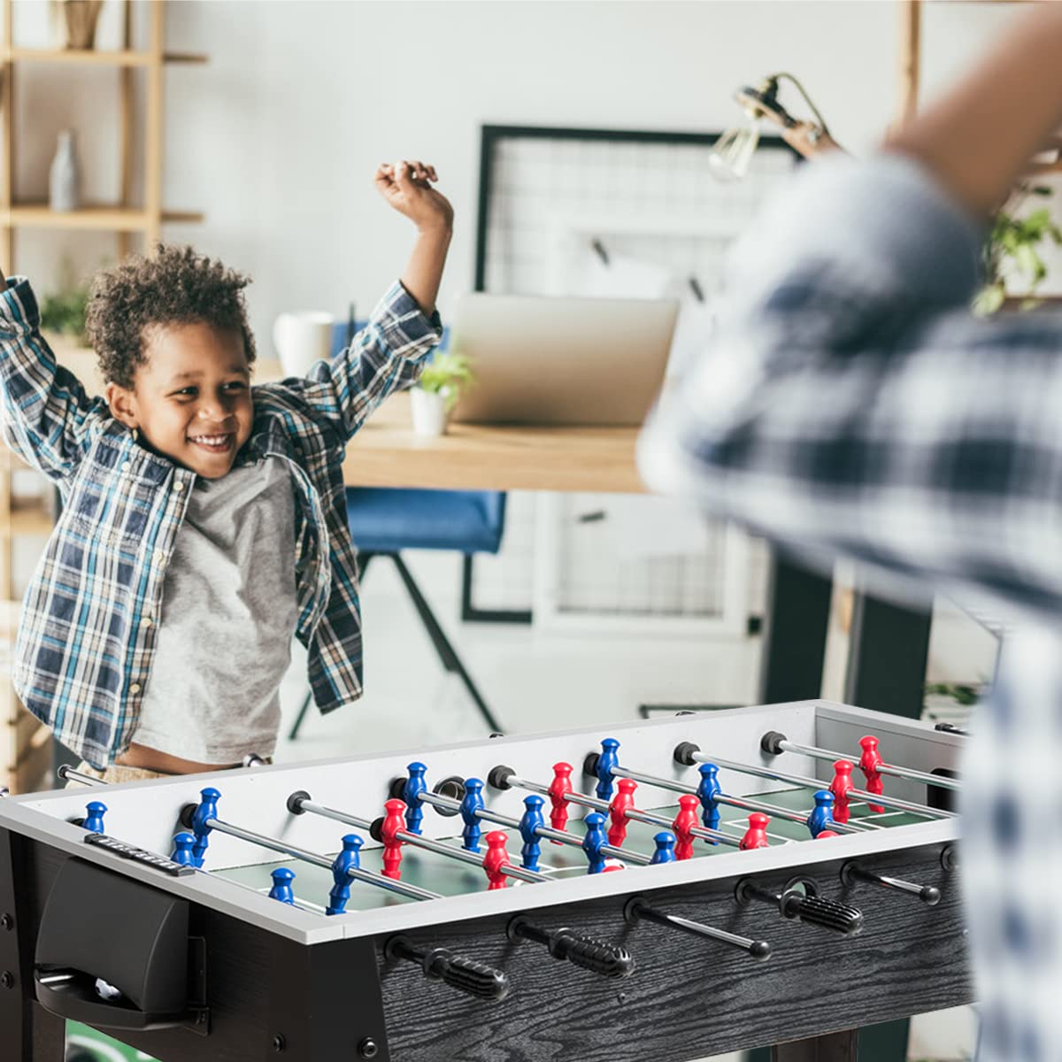 Goplus 48'' Foosball Table, Wooden Soccer Games Table w/ 2 Footballs, Score Keepers, Indoor Home, Game Room, Arcade Competition Sized Football Table for Adult Kids Youth (Black) - WoodArtSupply