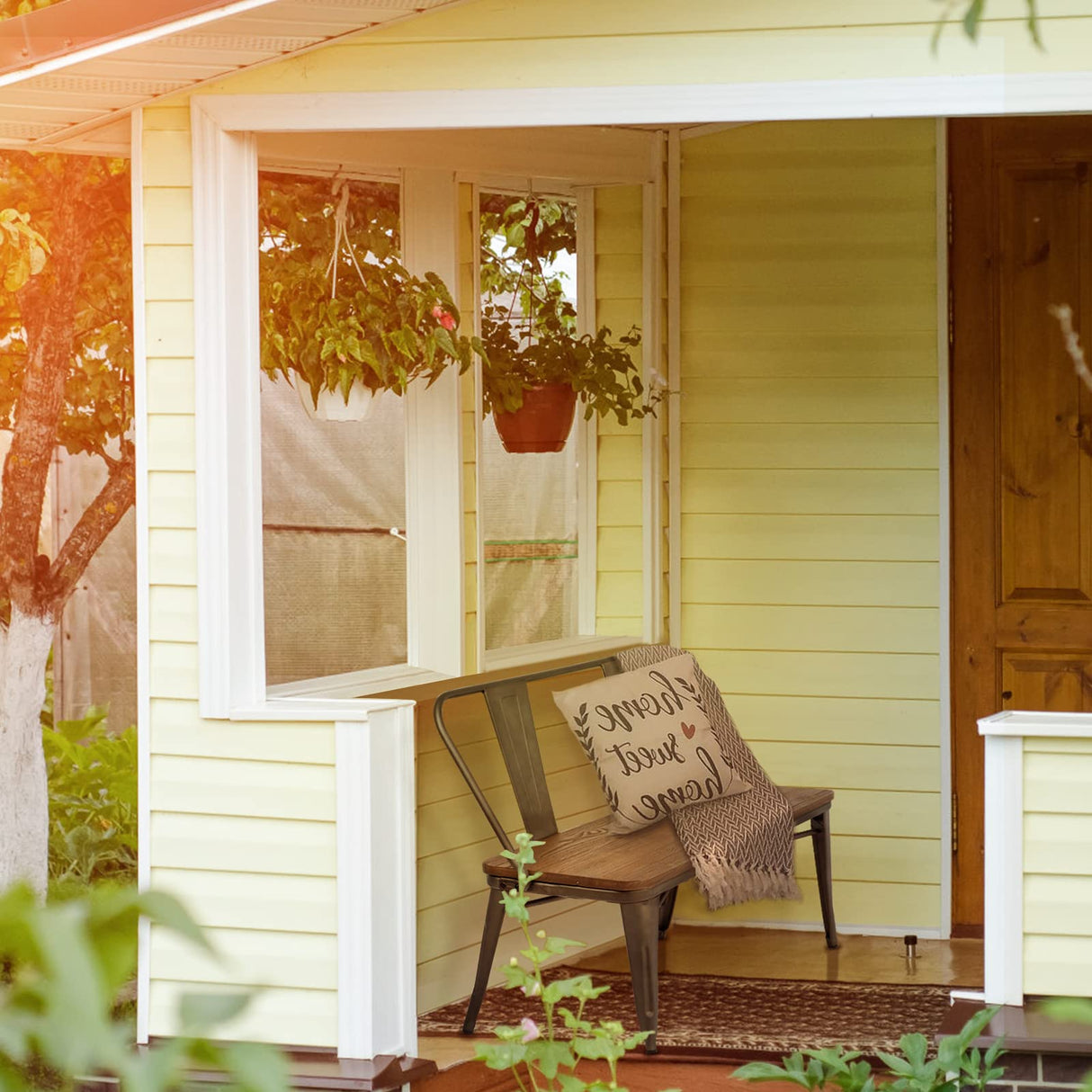 YOLENY Dining Bench, Entryway Bench with Back, Farmhouse Metal Dining Bench, Industrial Mid-Century 3 Person Rustic Spindle Bench, with Wood Seat, Removable Backrest, 42in, Bronze YOLENY