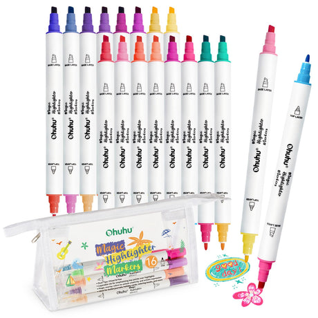 Ohuhu Markers Highlighters 16 Pack 32 Colors Dual Tips Double Colors Chisel & Fine Water-Based Highlighters Assorted Colors for Journaling Office School Supplies Bible Note Taking Ohuhu