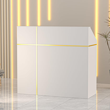 AHB Reception Desk with Counter, Modern Front Table Equipped Lockers & Storage Shelves, 48-inch Checkout Counter with DIY Stripe for Lobbies, Salons, Retail, Home Offices, Reception Room AHB