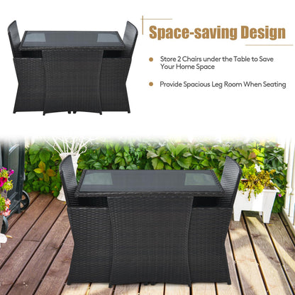 COSTWAY 3PCS Patio Rattan Furniture Set Cushion Sofa Armrest Garden Deck Gray - WoodArtSupply