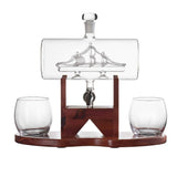 Whiskey Decanter Set, Liquor Dispenser for Home Bar, Crystal Glass - 1250ml Ship & 2 Whiskey Glasses Beautiful Stand, Gift for Dad, Husband or Boyfriend - The Wine Savant 100% Lead-Free The Wine Savant