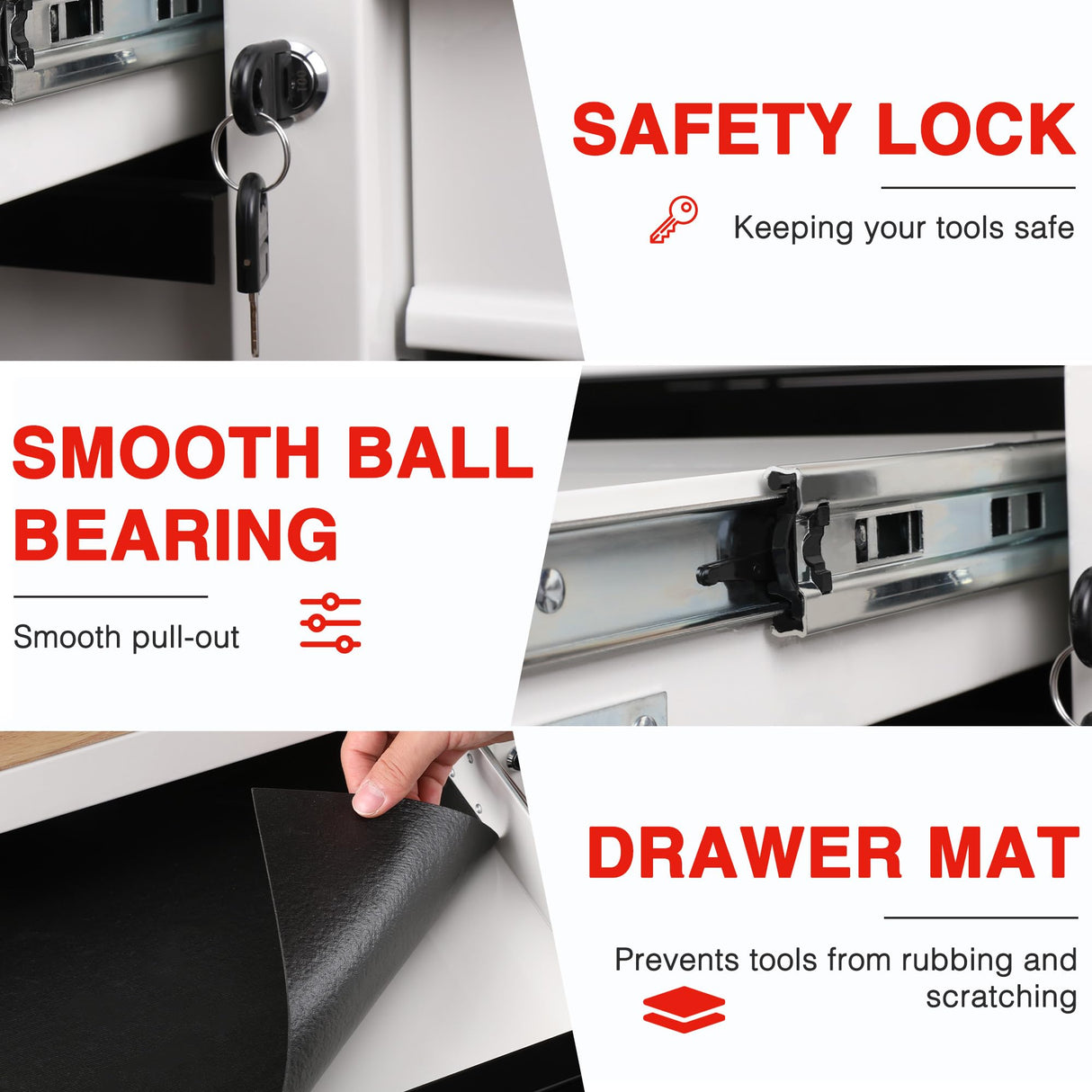 WORKPRO 62" x 20" 7-Drawer & 2-Door Rolling Tool Chest, Mobile Tool Storage Cabinet with Power Strip, Locking System, Heavy Duty Rolling Cabinet for Garage, Warehouse & Kitchen, 1000 lbs Capacity WORKPRO