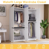 Wakefit 4 Doors Armoire Closet, Wooden Bedroom Armoires with Hanging Rod, Wardrobe Closet with Doors, Freestanding Wardrobe Cabinet for Bedroom, Guest Room, White(20.4" D x 63" W x 74.8" H) Wakefit