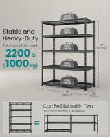 SONGMICS 5-Tier Storage Shelves, Heavy-Duty Garage Shelving, Adjustable Shelving Unit, Steel Shelf, Boltless Assembly, for Garage, 2,200 lb Load, 24 x 96 x 72 Inches, Ink Black UGLR454B02 SONGMICS