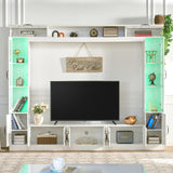 LUXOAK 98" Wide Wall Unit TV Stand with Storage for TVs up to 80", Large Modern TV Console Table with LED Lights, Entertainment Center with Bookshelves for Living Room, White LUXOAK