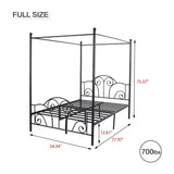 AUFANK Full Size Four-Poster Metal Canopy Bed Frame with Headboard and Footboard Sturdy Slatted Structure No Box Spring Needed Black AUFANK
