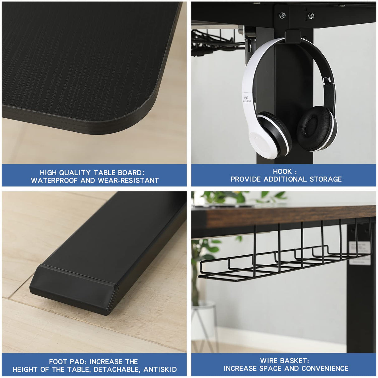 Jceet Adjustable Height Electric Standing Desk - 63 x 30 Inch Sit Stand Computer Desk with Splice Board, Stand Up Desk Table for Home Office, Black Frame/Black and Rustic Brown Top Jceet