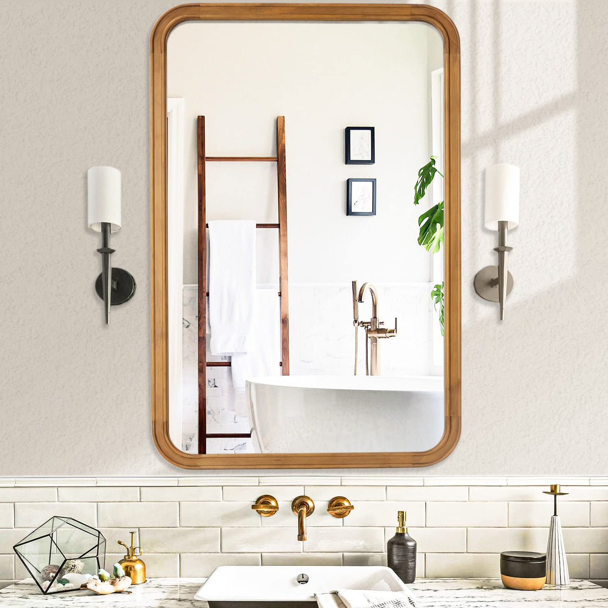 WallBeyond Wood Framed Mirrors for Bathroom, 24x36 Inch Wooden Frame Wall Mirror Farmhouse Wall Mounted Rectangle Mirror for Vanity (Horizontal/Vertical) WallBeyond