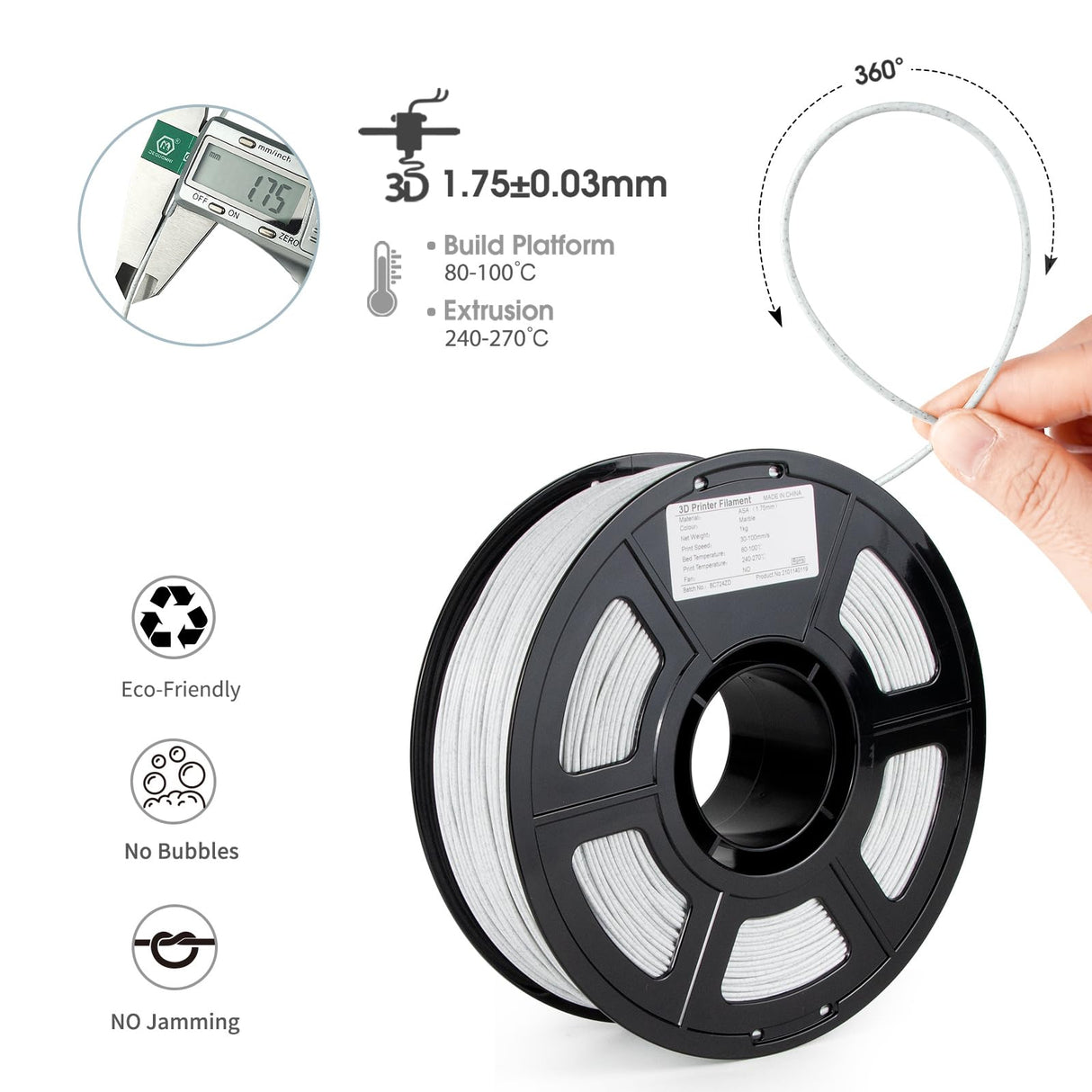 iSANMATE ASA Filament 1.75mm Marble 1KG, UV & Weather Resistant 3D Printer Filament Perfect for Outdoor Functional Parts, Dimensional Accuracy +/- 0.02mm, 1kg Spool (2.2lbs) iSANMATE