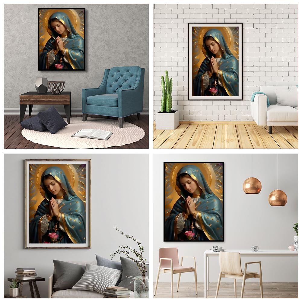 JFYHAB Jesus Diamond Painting Kit, Full Drill 5D Pray Virgin Mary Diamond Dots Arts Crafts Set Religious Belief Diamond Painting with Gem for Adult Beginner Virgin Mary Room Decor 12X16 inch JFYHAB