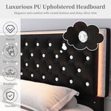 SIBEDS Queen LED Bed Frame with 2 Drawers, Storage Platform Beds with Upholstered Crystal Button Tufted Headboard Footboard, 2 Side Pockets, No Box Spring Needed, PU Black SIBEDS