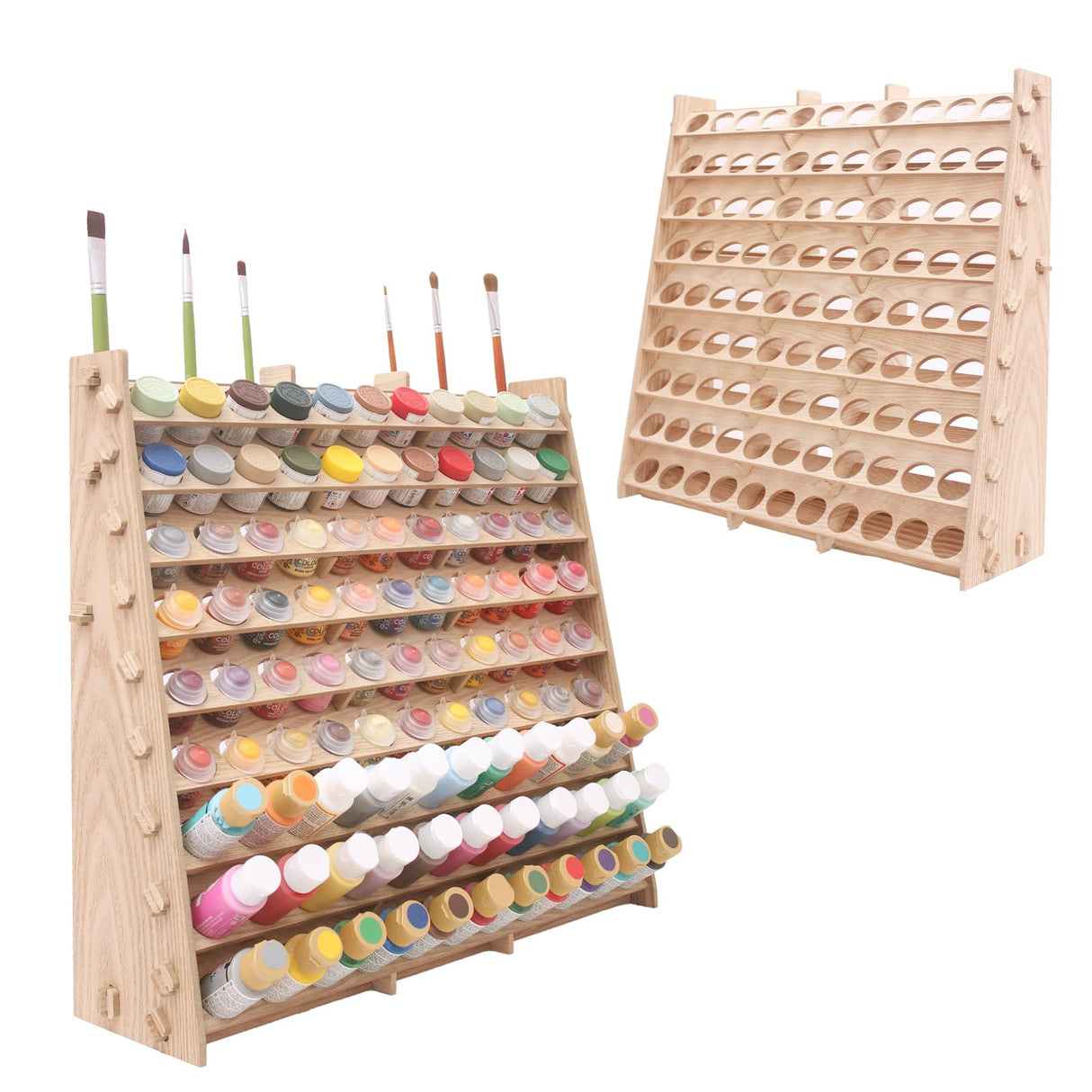 ARFETIGO Extra Large Wooden 9-Tiers 99 Bottles' Capacity Wooden Paint Organizer & Paint Brush Rack for Acrylic OIL Craft Hobby Mini Model Painting Organizer for Artists (Vertical) ARFETIGO