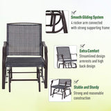 Outsunny 3 Piece Outdoor Glider Chair with Coffee Table Bistro Set, 2 Patio Rocking Swing Chairs with Breathable Sling Fabric, Glass Tabletop, for Backyard, Garden and Porch, Gray Outsunny