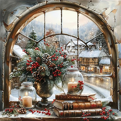 Christmas Paint by Numbers for Adults Xmas DIY Paint by Number Acrylic Canvas Winter Painting Art Kits for Home Decor 16x16 Inch (Without Frame)