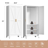 LCAOPC 71" Tall Metal Wardrobe Closet with Adjustable Shelves and Hanging Rod, 2 Doors Free Standing Armoire Wardrobe Cabinet for Bedroom, Office, Laundry Room, White LCAOPC