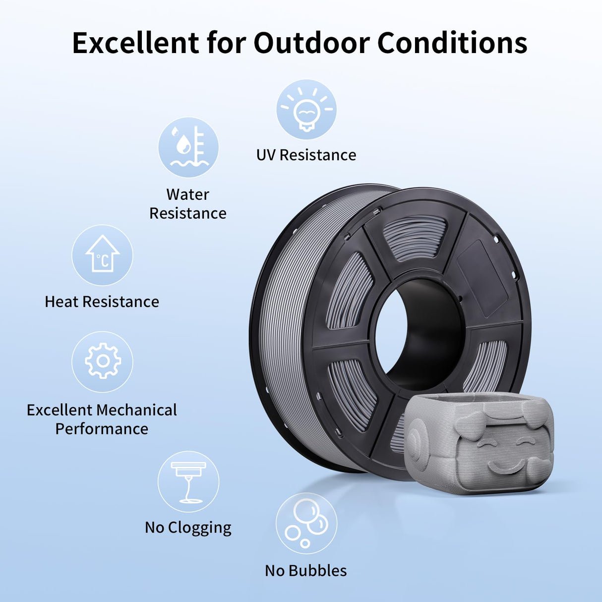 ANYCUBIC ASA Filament 1.75mm, Weather & Heat Resistant, 3D Printer Filament Suitable for Printing Outdoor Functional Parts, Dimensional Accuracy +/- 0.02mm, 1KG Spool, Gray ANYCUBIC