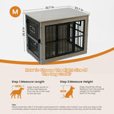 Gardner Pet Dog Crate Furniture for Medium Dogs, 32.7 Inch Dog Kennel Indoor, Wooden Dog Cage End Table with 2 Removable Bowls, Heavy Duty Dog Crate, Rustic Grey Gardner Pet