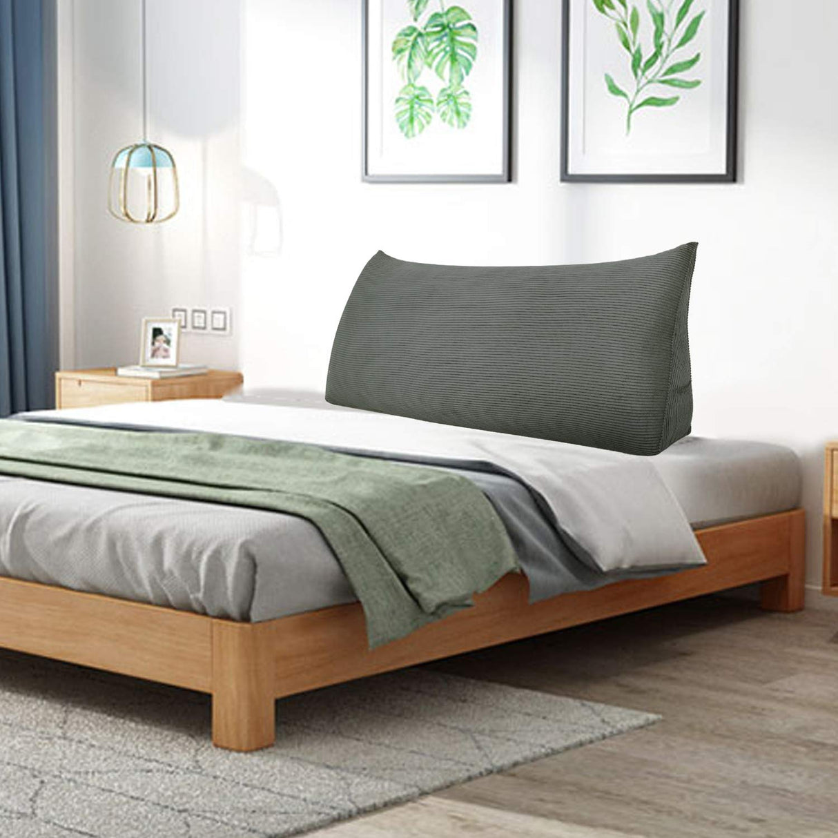 WOWMAX Large Bolster Triangular Positioning Support Reading Backrest Wedge Pillow for Headboard for Day Bed Bunk Bed with Removable Cover No Button Grey Queen WOWMAX